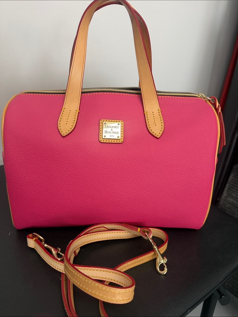 Dooney & Bourke Pink Leather Satchel with Tan Trim
